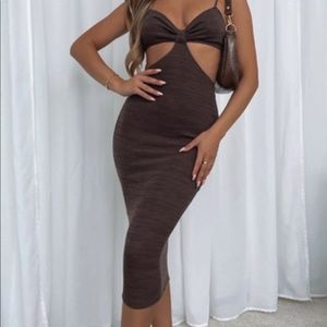 White fox level headed chocolate midi dress